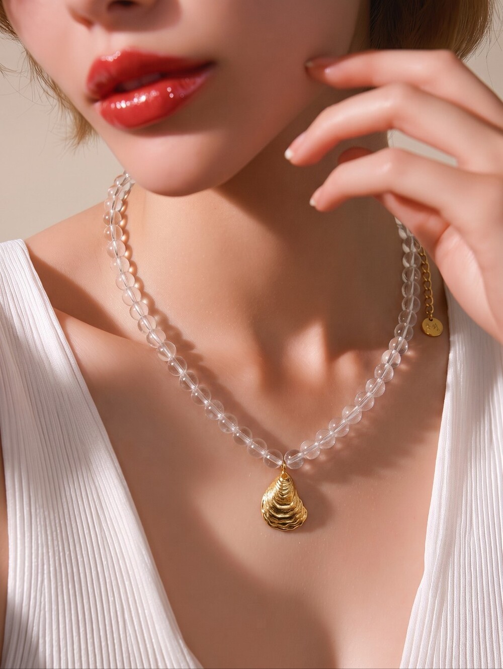 Mayamar Clear Beaded Shell Pendant Necklace & Gift Bag